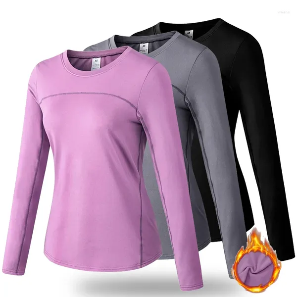 Camicie attive Camicia da yoga a maniche lunghe da donna in pile Caldo da corsa Jogging Esercizio di allenamento Traspirante Slim Fitness Top sportivi Logo personalizzato