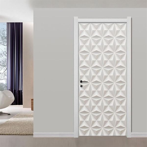 3D Stereo Weiß Gips Textur Geometrische Muster Wandbilder Tapete Moderne Einfache Wohnzimmer Wohnkultur PVC Kunst 3D Tür Aufkleber t2220f