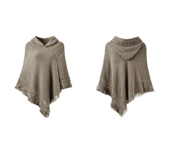 Scarves Women Winter Knit Hooded Poncho Cape Crochet Fringed Tassel Shawl Wrap Sweater2514859