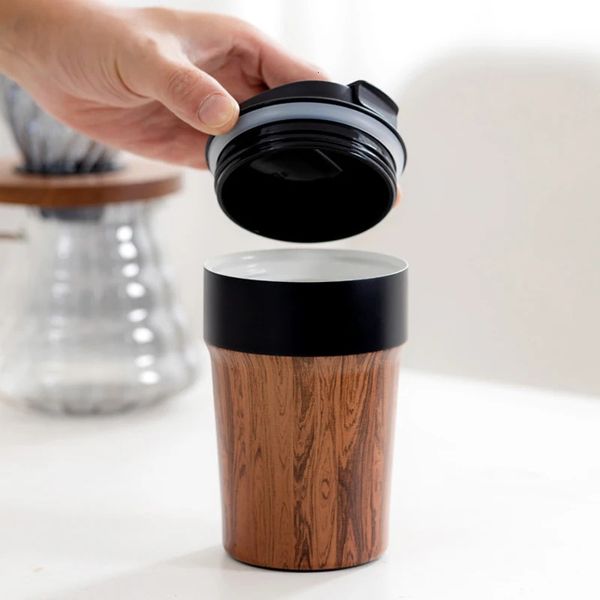 Caneca de café isolada com revestimento cerâmico interno copo de viagem com tampa de aço inoxidável isolado a vácuo para café chá 350 240105