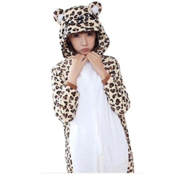 Fantasia de urso de leopardo unissex, pijama adulto de flanela com capuz, fantasia de cosplay, macacão de panda, roupa de dormir para casa