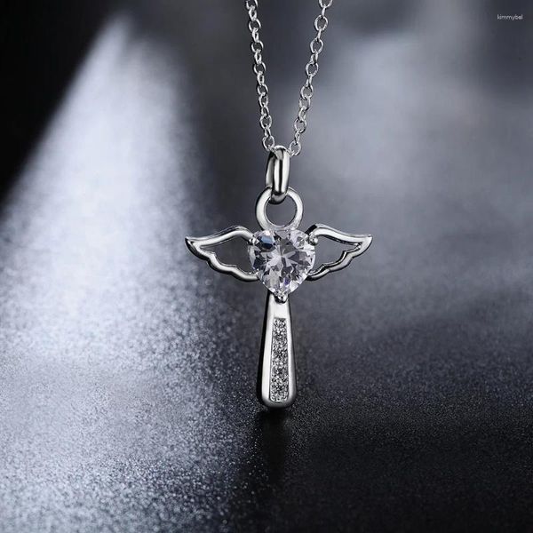 Anhänger Halsketten Mode Marke 925 Sterling Silber Halskette Für Frauen Luxus Hochzeit Schmuck Engel Kristall Kreuz Anhänger Kette Neckalce