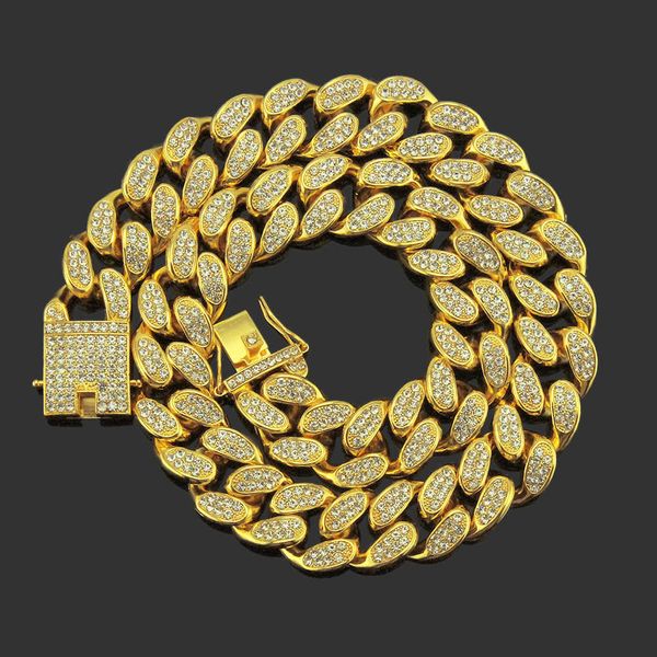 Collana da uomo prepotente con diamanti intarsiati larga catena cubana in oro Catena larga e spessa Collana Hip Hop esagerata Trendsetter 20mm