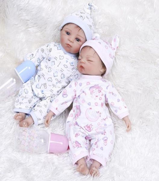 2 teile/los 35 CM Silikon wiedergeboren premie tiny babypuppen sehr weiche zwillinge in rosa und be kleid Geburtstagsgeschenk sammelspielzeug59313354436522