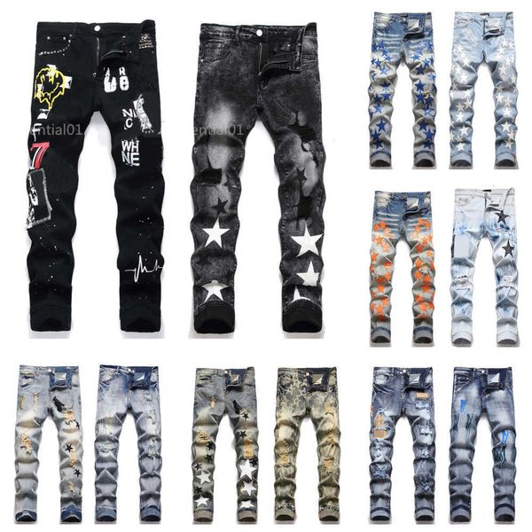 Jeans firmati da uomo Amirs Skinny Jean Man Pantaloni neri Pantaloni casual moda Hip Hop Fori strappati Pantaloni elastici slim fit in denim Jeans da uomo di lusso Marca Jens