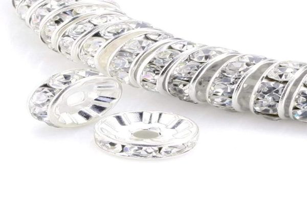 Tsunshine Components 100 Stück Rondell-Abstandshalter-Kristall-Charm-Perlen, versilbert, tschechischer Strassstein, lose Perlen für Schmuckherstellung, DIY 2315824
