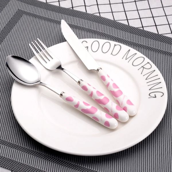 Rosa wiederverwendbares Gabel-Löffel-Messer-Set, Perlentisch, süßes Steak, umweltfreundliches Besteck-Set, Dessert, Küchenset, Geschirr, Dropshopping 240105
