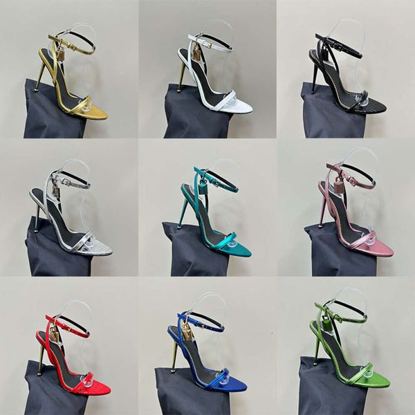 scarpe eleganti firmate tacchi lucchetto sandalo da donna scarpe a forma di punta con fibbia cinturino alla caviglia sandali con tacchi alti 506