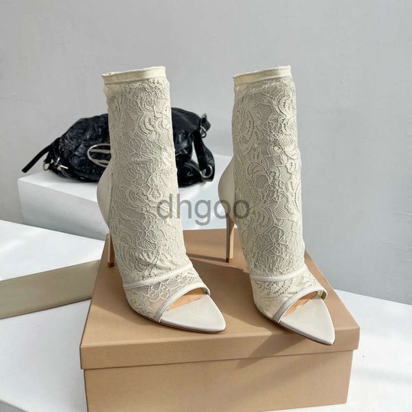 2024 sapatos famosos sandálias de salto alto feminino primavera verão nova renda sexy elegante casamento couro salto alto dedo do pé aberto botas elásticas