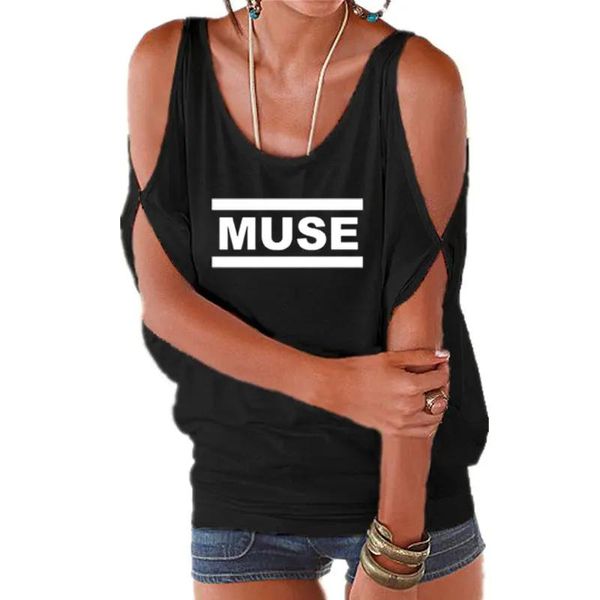 Shirts Muse T Shirts Frauen Muse T Shirt Sommer Sexy Off Schulter Tees Batwing Kurzarm Lace Up T Shirts Tops rock Band T-shirts