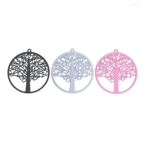 Anhänger Halsketten DoreenBeads Mode Kupfer Filigrane Stempel Anhänger Rosa Grau Runde Baum Stil Schmuck DIY Erkenntnisse Charms43mm X 40mm 10