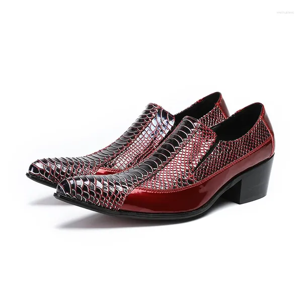 Sapatos de vestido moda salto alto homens couro genuíno pele de cobra vermelha apontou toe casamento escritório formal zapatos de hombre