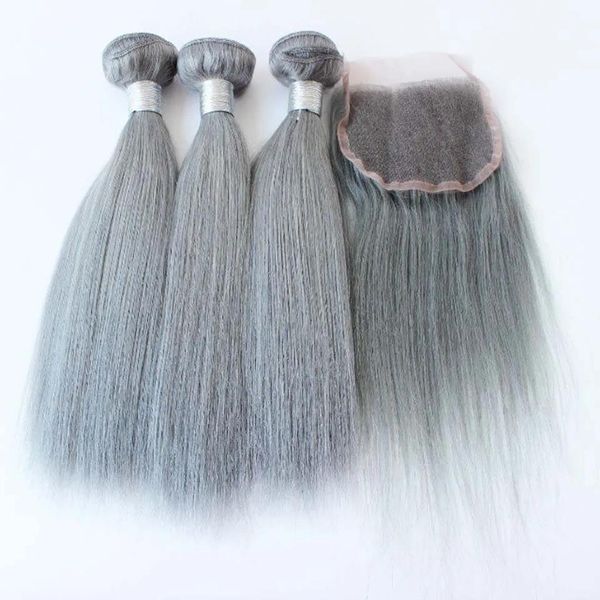 Atkılar 3pcs Saç kapalı insan saçı gri brezilya düz gümüş gri saç uzantıları gri örgü demetler stokta kapanır