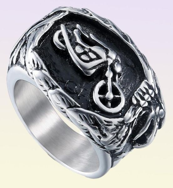 Tamanho 713 homens de aço inoxidável retro preto grande anel motocicleta padrão dedo jóias hip moda masculino mão jóias à prova dwaterproof água e 3662264