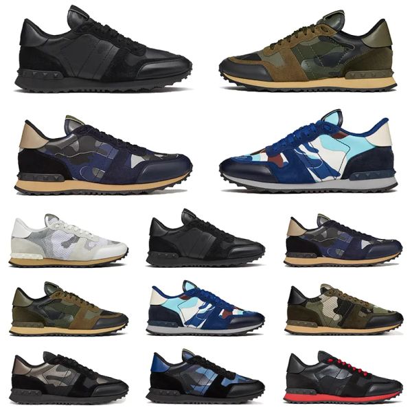 Zapatillas de deporte de lujo velentino Zapatos de diseñador Hombres Rockrunner entrenador Tela de malla verde militar Pastel Gris Marino Hombres Zapatillas deportivas casuales Mocasines Zapatillas de deporte