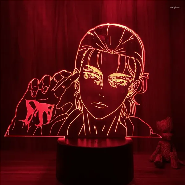 Luci notturne Lampada 3D Attacco Anime su Titano Eren X Jujutsu Kaisen Manga AOT Luce notturna a LED Figura 7 Colori Touch Tavolo Arredamento camera da letto