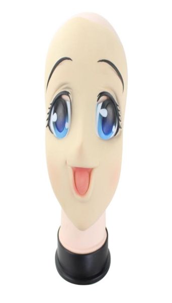 Máscara de látex com olhos grandes, rosto cheio, meia cabeça, kigurumi, cosplay de desenho animado, anime japonês, máscara de lolita, vestido crossdress, doll1617589