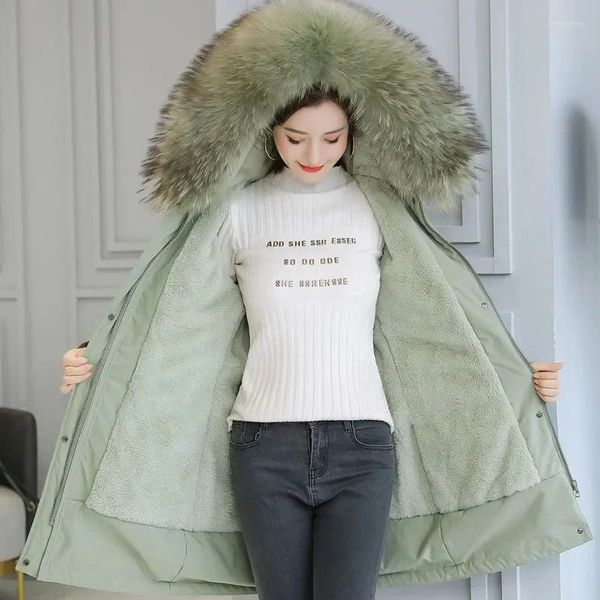 Frauen Trenchcoats 2024 Mode Lange Wintermantel Frauen Kleidung Wolle Liner Mit Kapuze Parkas Schlank Mit Pelz Kragen Warme Jacke 6XL