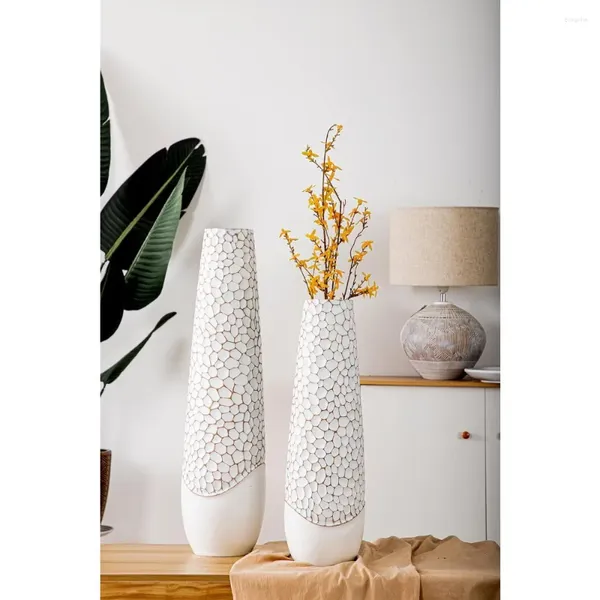 Vasen 30 Zoll große Harzvase Dekoration Heimdekorationen Handgefertigter Blumenhalter aus weißem hohem Boden für Federn