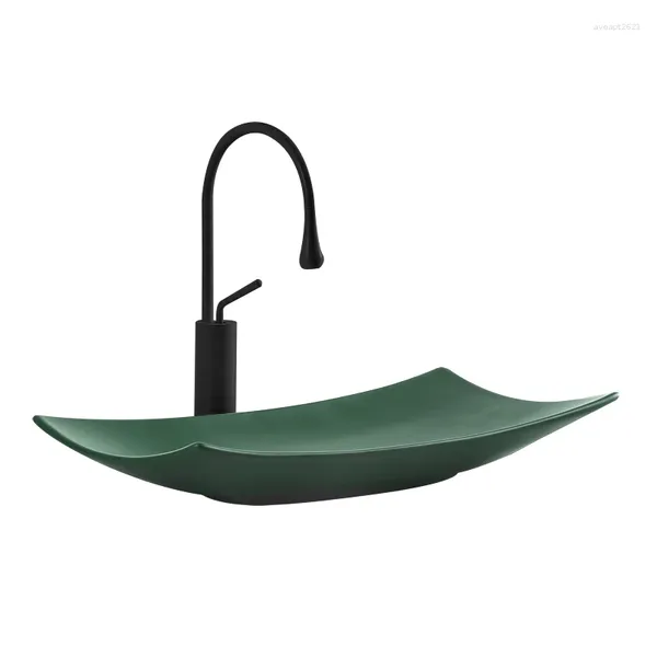 Rubinetti per lavandino del bagno Lavabo da tavolo Lavaggio verde Piatto creativo per mani Lavabo in ceramica Inter-piattaforma domestica