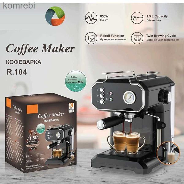 Cafeteiras 1.5L Máquina de Café Espresso com Leite Frother Casa Pequena Máquina de Café Elétrica Automática Comercial SteamL240105