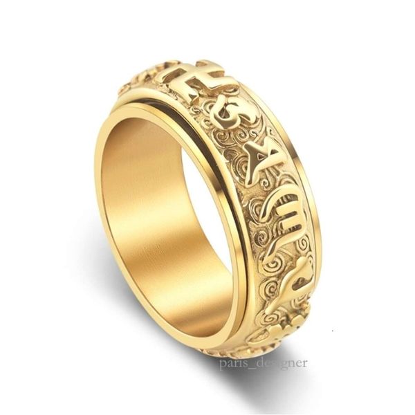 Sechs Zeichen Mantra Rotierenden Titan Stahl Herren Ring Persönlichkeit Nische Edelstahl Schmuck Großhandel Nicht Verblassen Rotierenden Retro 845