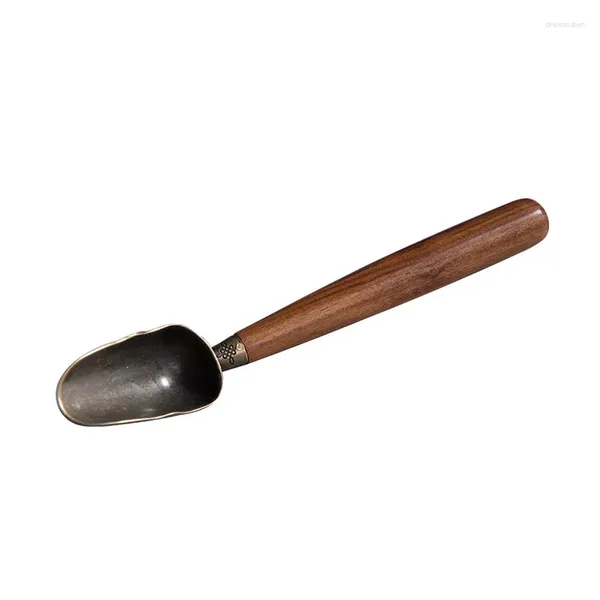 Ложки для чая ручной работы в стиле дзен, ложка с ручкой из цельного дерева, черная медная лопата из сандалового дерева, церемониальный набор, аксессуары