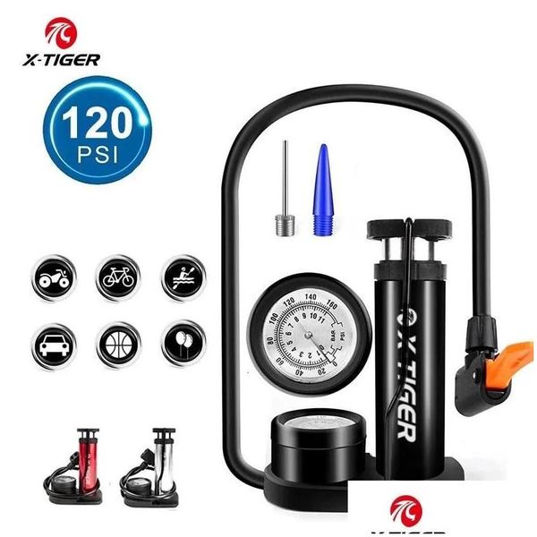 Bombas de bicicleta Xtiger Bomba Portátil Pedal de Alta Pressão Bicicleta Pé Tralight Liga de Alumínio MTB Pneu Inflator Acce Drop Delivery Sports Dhb6x