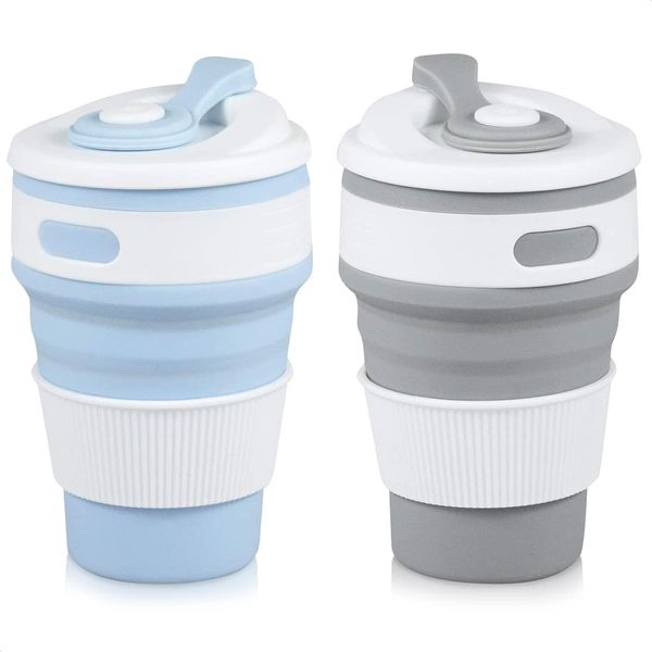 Tazza da viaggio pieghevole in silicone 350ML/500ML Bicchieri da campeggio con coperchio per adulti Tazza da acqua pieghevole in silicone per bambini