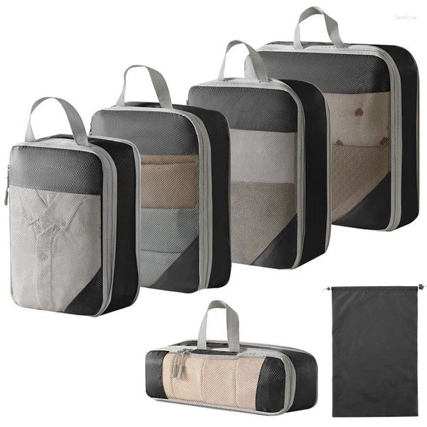 Borsoni Set da 6 pezzi Organizzatore da viaggio Cubi di imballaggio a compressione Borsa per riporre vestiti Borsa per scarpe Accessori per bagagli di grande capacità
