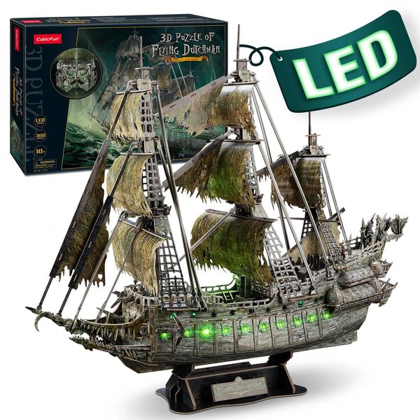 CubicFun 3D-puzzels schip van PLUSRU LED Flying Dutchman piraatmodel Queen Anne Revenge zeilboot Titanic Jigsaw 240104