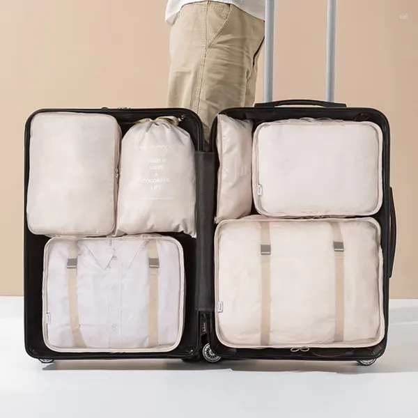 Duffel Bags 7 Pçs / Conjunto Saco De Armazenamento De Viagem Mala Organizador Portátil Bagagem Embalagem Cubos À Prova D 'Água Lavar Roupas Para