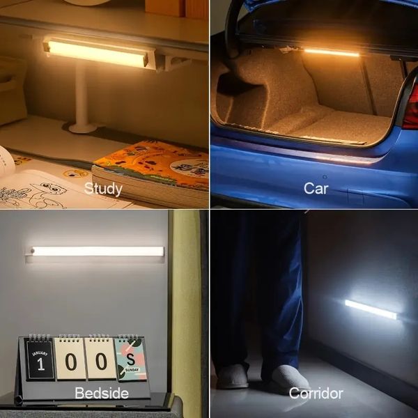 1 peça de luz de gabinete com sensor de movimento LED, luz sob o armário do balcão, luzes noturnas de cozinha recarregáveis USB magnéticas sem fio, luz operada por bateria, luz quente