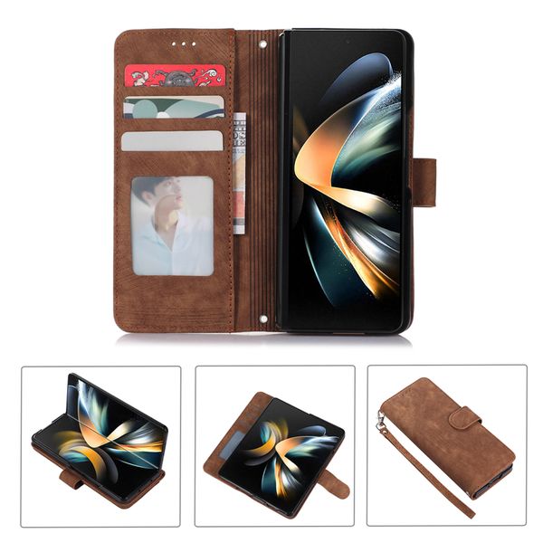 Custodia magnetica per cellulare a tracolla per Samsung Galaxy Folding Z Fold 5 4 3 5G Cinghia con cordino Slot multipli per carte Staffa per portafoglio in pelle Custodia pieghevole con slot per penna stilo