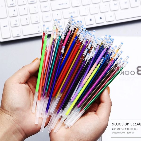 100 cores glitter gel caneta recargas artesanato marcador néon caneta tinta recargas metálicas pastel fluorescência para colorir livros desenho 240105