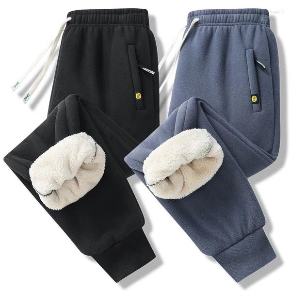 Calças masculinas Outono e Inverno Mne Engrossar Quente Juventude Sólida Elastic Cashmere Cordeiro Fleece Capris Homens Esporte Sweatpants