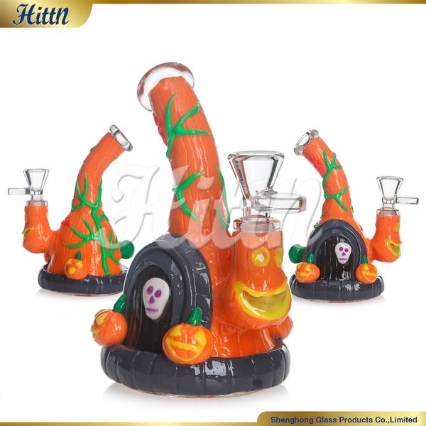 Caveoahs bong bong 3d dipinto a mano 3d tubo d'acqua di vetro di zucca 6 pollici con accessori per fumo ciotola da 14 mm