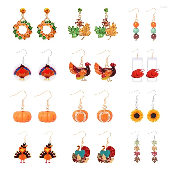 Baumelnde Ohrringe Herbst Thanksgiving Holz Herbst Kürbis Türkei Auto Tropfen Frauen Schmuck Großhandel Halloween Party