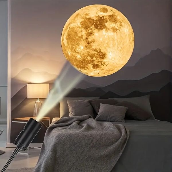 Moon Earth Projector Gece Işığı, USB Dünya Projeksiyon LED LAM LAMP Yatak Odası Tavan, Hediye, Oda Dekoru, Fotoğraf Arka Planı, 360 ° Döner Parlak Ayarlanabilir Ay.