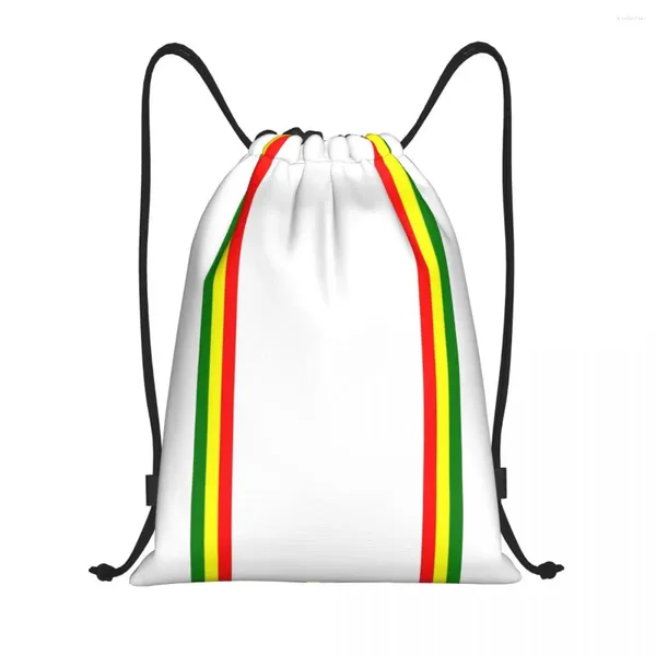 Sacos de compras Rasta Stripe Color Drawstring Backpack Sports Gym Bag para Homens Mulheres Jamaican Sackpack