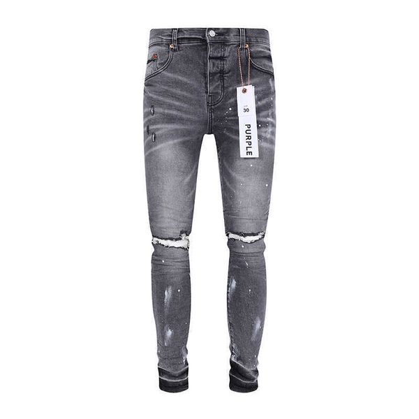 Mor Kot Tasarımcı Erkek Pantolon Stil 23SS AM Gri Yıpranmış Delik Fırçalı Balmumu Yıkama Kotu Sonbahar/Kış High Street Moda Markası Erkekler ve Kadınlar İçin