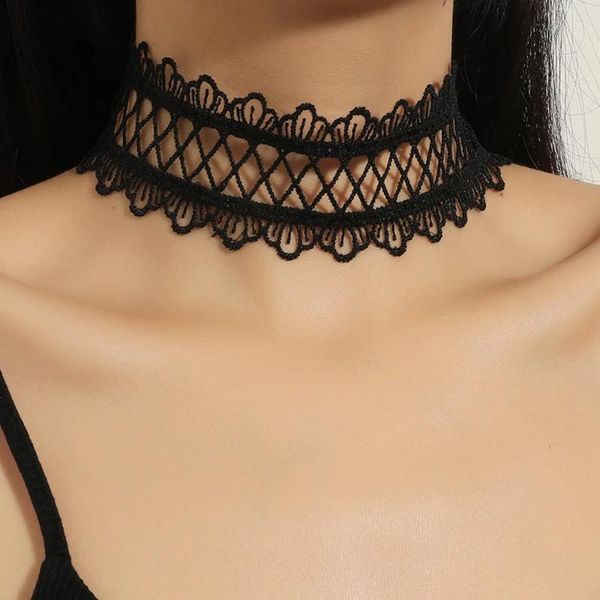 Gargantilha punk sexy vazada com renda preta, colar para casais, joias góticas da moda, acessórios de torques