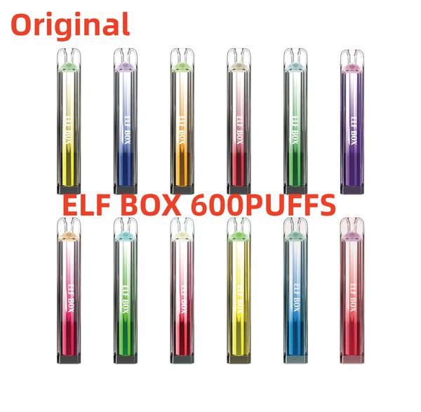 ELF BOX 600 Puff Crystal E Cigarettes 2ml Pod pré-preenchido 450mAh Bateria 0% 2% 3% 5% 10 sabores Caneta Vape descartável Puffs 600 Fonte Fabricante Impostos incluídos