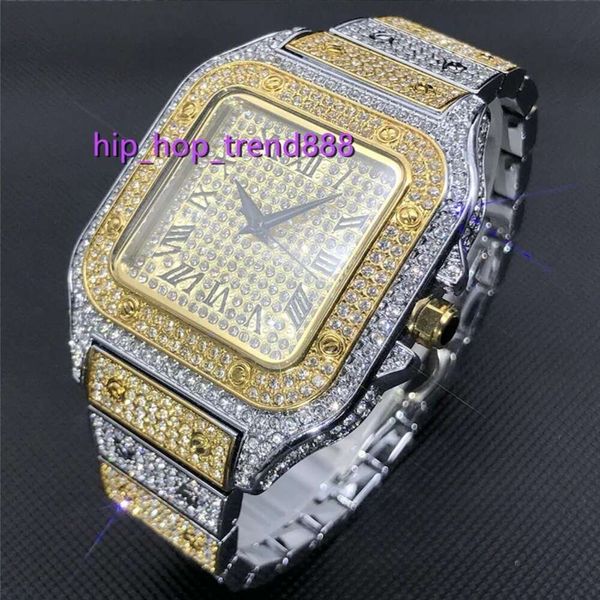 6226 Роскошные мужские золотые и серебряные часы в стиле хип-хоп с квадратными бриллиантами, вдохновленные культурой