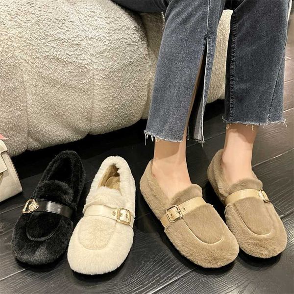 Stivali Autunno e Inverno Nuovo tipo di scarpe Doudou per donna Capispalla Moda Fibbia in metallo Peluche Caldo Casual Fondo piatto Lazy Man Pelliccia 230830