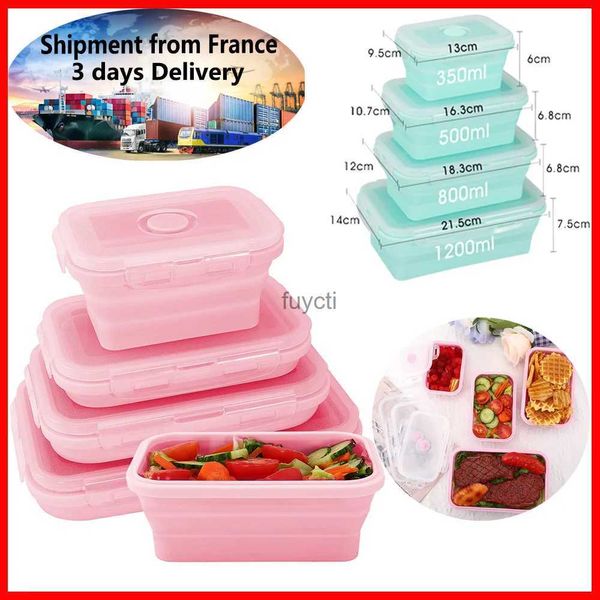 Bento Boxes 4 pezzi / set Silicone Lunch Box rettangolare Bento Box pieghevole Contenitore per alimenti pieghevole Ciotola 300/500/800 / 1200ml per stoviglie YQ240105