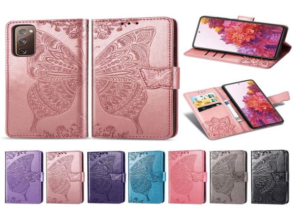 Capas de telefone de couro PU para Samsung Galaxy S20FE Flor Borboleta com Clipe Alça de Mão Slot para Cartão Modelo S20FE5241828