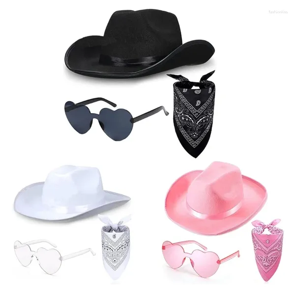 Boinas chapéu de cowboy óculos bandana conjunto despedida bandanas festa nupcial cowgirl feminino desempenho traje