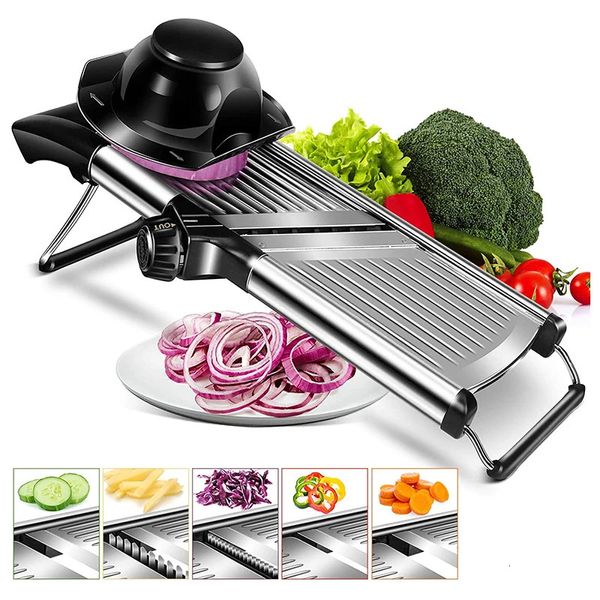 304 Aço Inoxidável Ajustável Mandoline Vegetal Slicer Cortador Profissional Ralador de Vegetais Com Lâminas Utensílios de Cozinha 240105