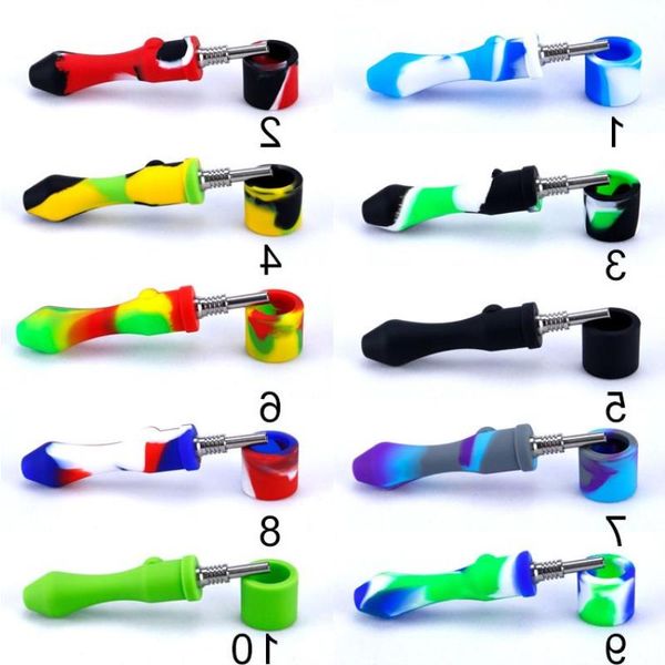 Pipa da fumo in silicone dal design tascabile 10mm Chiodi in titanio Accessori per tabacco Collettore di cera per nettare Dabs Trkad portatile